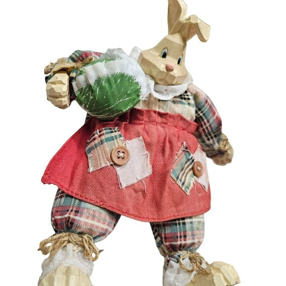 Vintage Russ Country Bunny Doll Red Dress Plaid Outfit Cabbage No markings - Picture 3 of 9